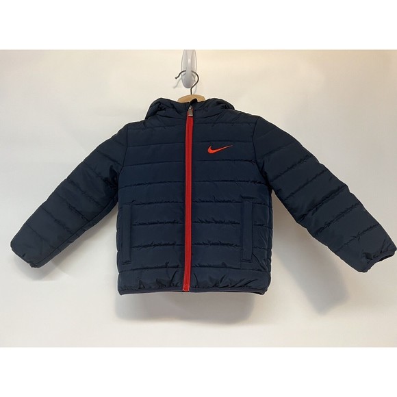 Nike Size 3t Toddler Hooded Puffer Zip Up Winter Jacket Coat Blue Red - Picture 1 of 8